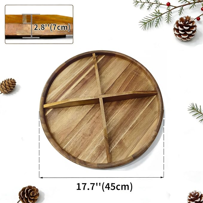 Utoplike Large Acacia Lazy Susan for Table Top, Rotating Round Serving Tray, 17.7'' Wood Charcuterie Board with Raised Edge a