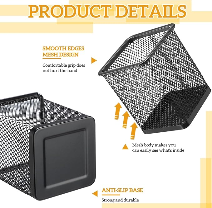 Colingmill 6 Sets Pegboard Cups with Hooks Pegboard Pencil Holder Bin Organizer Black Square Peg Board Accessories Metal Penc