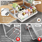 1 Pack Expandable Under Sink Organizers Storage With Upgrade Ball-Bearing Slide Tracks,2-Tier Pull Out Under Cabinet Organize