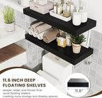 30 Inch Floating Shelves | 12 Inch Deep Black Floating Shelves Set of 2 | 30" W x 12" D Rustic Wood Shelves for Wall | Deep B