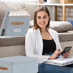 ZICOTO Decorative File Organizer Box Set of 2 - Collapsible Linen Filing Cabinets w/Handles Are Perfect to Store all Your Doc