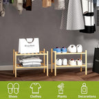 BMOSU 2-Tier Bamboo Small Shoe Rack Premium Stackable Shoe Shelf Storage Organizer for Hallway Closet Living Room Entryway Or
