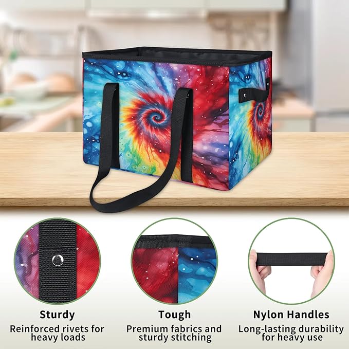 Reusable Grocery Bags Heavy Duty Shopping Bags Foldable Large Tote Bags with Long Handles & Hard Bottom