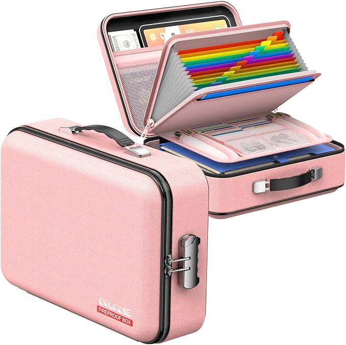 COLCASE Fireproof Document Organizer, Hard Fireproof Waterproof Document Box with Lock Creative Hard-Shell Design Fireproof D
