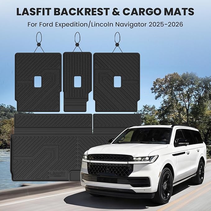 LASFIT Floor Mats&Cargo Backrest Mat for 7&8 Seats Ford Expedition Standard & Lincoln Navigator Standard 2025 2026,Costom Fit All Weather Protection TPE Easy Clean Floor Liners,4pcs.