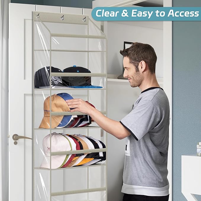 AOODA Clear Over the Door Hat Racks for Baseball Caps, Large Holds up to 72 Caps Hat Storage Organizer for Closet Wall, Deep 