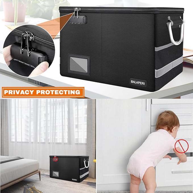 BALAPERI Fireproof Document Box with Lock, Portable File Box with Handle, Locking File Organizer Storage Box for Legal/Letter