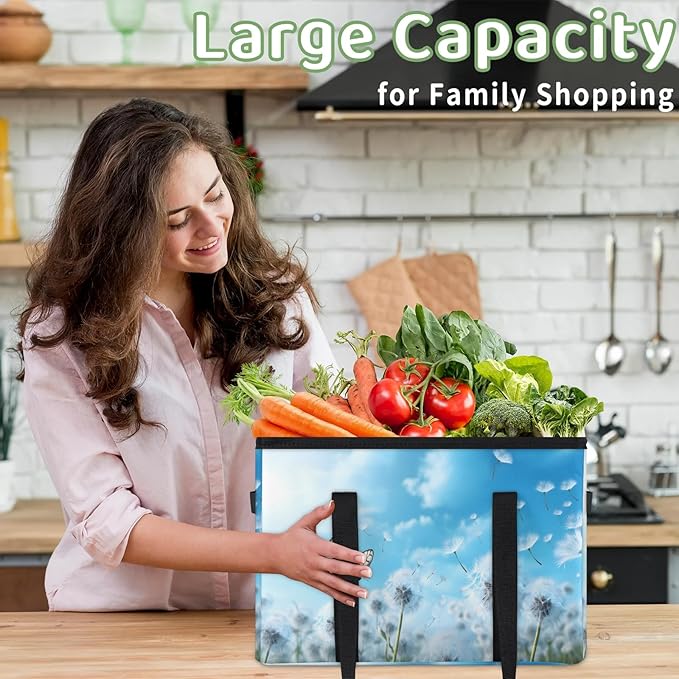 Reusable Grocery Bags Heavy Duty Shopping Bags Foldable Large Tote Bags with Long Handles & Hard Bottom