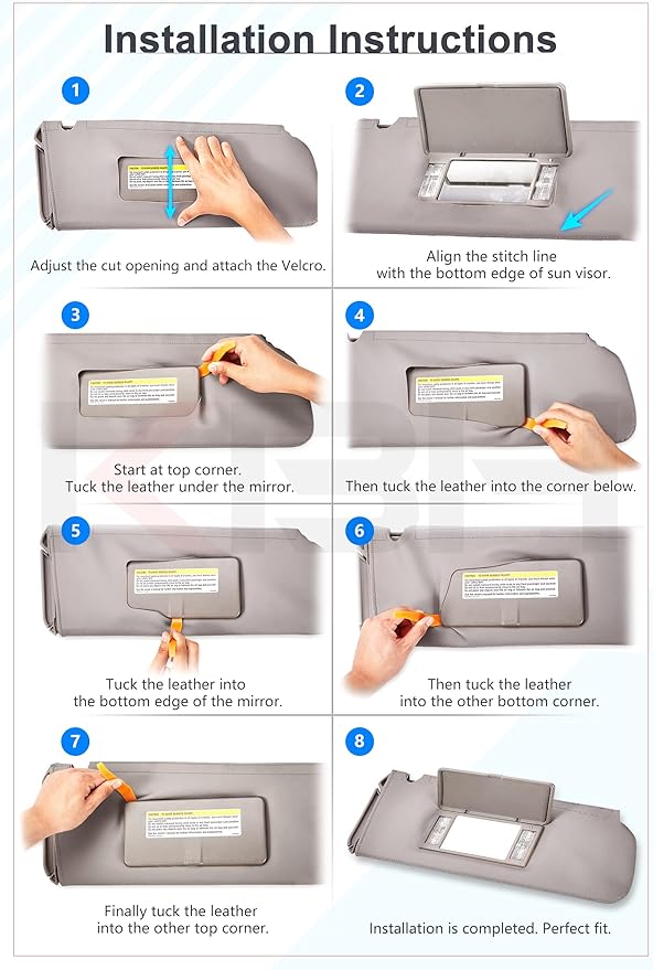 KBH Car Sun Visor Cover for Chevy Tahoe Suburban & GMC Yukon 1995 1996 1997 1998 1999, Left and Right Side Sunvisor Covering, Vinyl Leather Trim, Anti-Scratch, Gray
