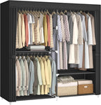 MOGELAFOO 62.5" Closet Wardrobe, Portable Closet for Bedroom, Freestanding Clothes Rack with Non-Woven Fabric Cover, 3 Hangin