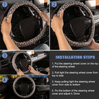 Leopard Print Steering Wheel Cover with Silicone Inner Ring, Non-Toxic, Odorless Silicone Leather with Non-Fading Cheetah Pat