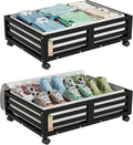 Wisuce Bamboo Under Bed Storage Containers- Underbed Organizer with Wheels with Large Dust Bag,Sturdy Wood Rolling Under the 