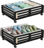 Wisuce Bamboo Under Bed Storage Containers- Underbed Organizer with Wheels with Large Dust Bag,Sturdy Wood Rolling Under the 