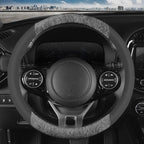 BDK BurlwoodLux Wood Grain and PU Leather Gray Steering Wheel Cover - Sport Grip for Car Auto SUV Trucks