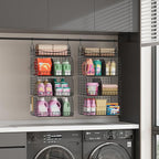 SWTYMIKI Hanging Closet Organizer Storage - 4 Tier Metal Stackable Hanging Closet Shelves with Dividers and S Hooks, Foldable