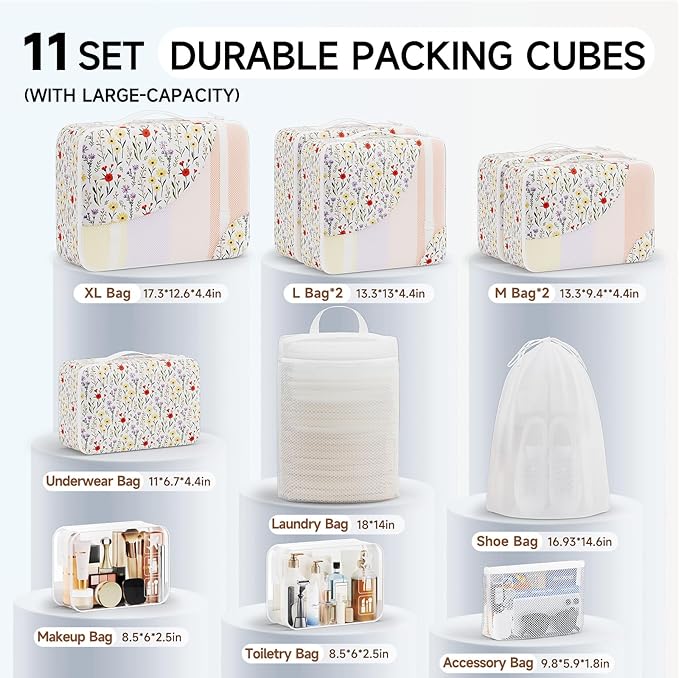 11 Set Packing Cubes for Travel, Gifts for Women Mom Kids, TSA Approved Bags for Makeup, Cosmetic, Toiletry, Suitcase Organiz