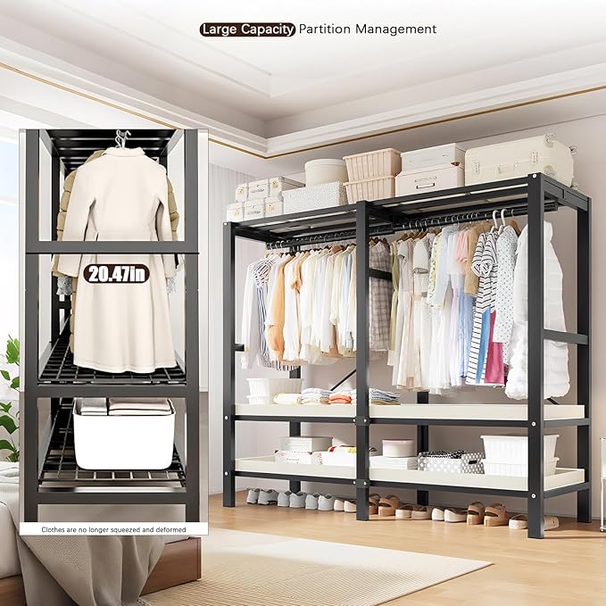 Garment Rack with Cover, Heavy Duty Portable Wardrobe Closet 2000LB, Foldable Clothe Rack with Wheel, Clothes Rack for Hangin