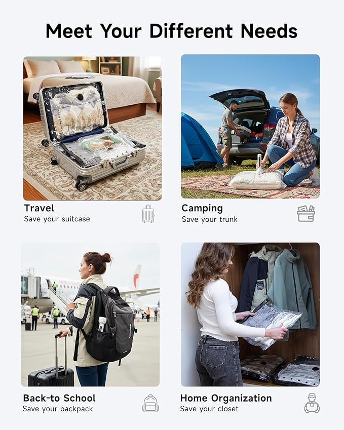 Travel Vacuum Bags with 2026 Lastest Wireless Pump, 8 Pack-4 Sizes Space Saver Vacuum Storage Bags for Luggage and Suitcase, 