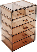 Sorbus Acrylic Makeup Organizer Set, 6-Drawer Vanity & Countertop Cosmetic Storage with Small & Wide Drawers, Bronze Glow Mak