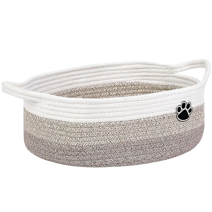 Optish Dog Toy Easter Basket, Toy Box and Bin for Dog Cat Storage, 13.5" X 11" X 5" Small Woven Rope Basket for Baby Storage,