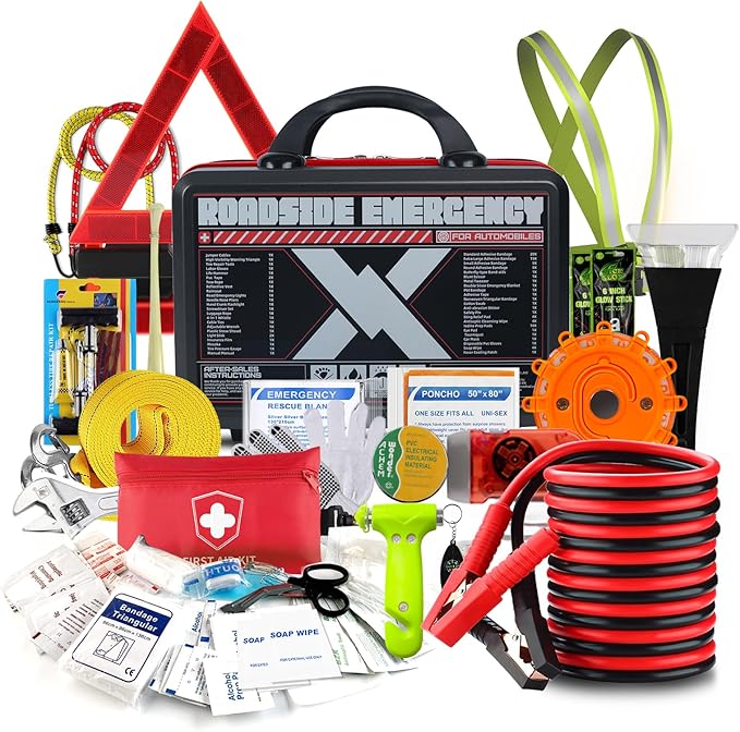 KITGO Roadside Emergency Car Kit (137Piece), with Jumper Cable, Car Safety Road Rescue Kit,Car Emergency Kit Gift for Father 