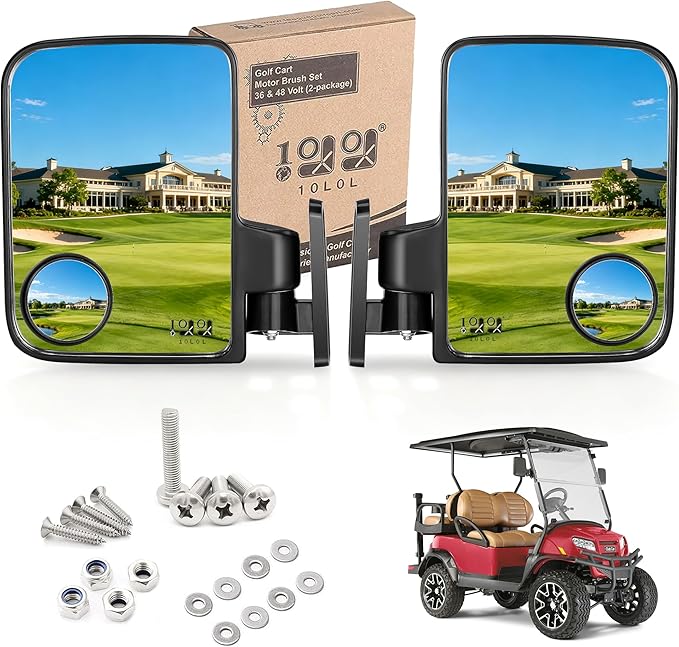 10L0L Golf Cart Mirror, Extra Large Side Rear View Universal for Yamaha, Club Car, EZGO, Folding Adjustable 180 Degree