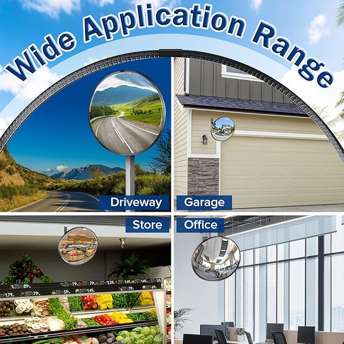 New Upgraded 22" HD Convex Mirror - 160° Adjustable Wide Angle View, Leather Frame & ABS Back, Traffic Mirror for Indoor/Outdoor Use in Garage, Warehouse, Driveway, Store & Office Security