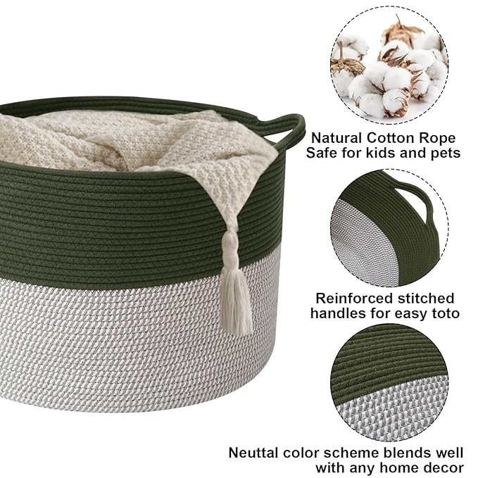 115L Large Blanket Basket,23.6" L x 23.6" W x 15.7" H Rope Woven Baskets with Handles, Toys Storage Bins,Laundry Basket Perfe