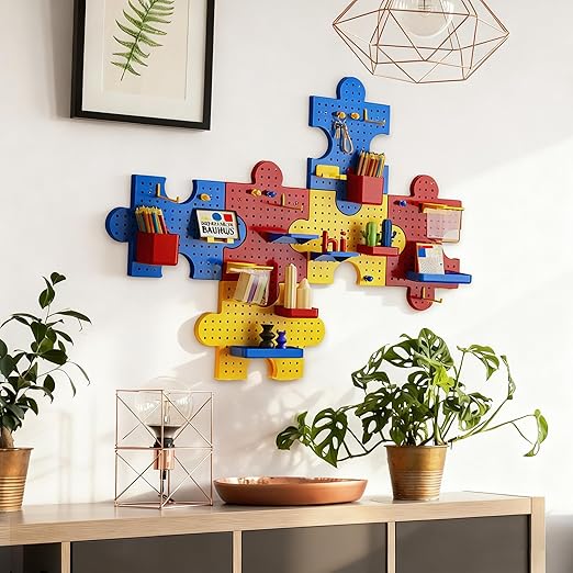 PTSGCAI 6-Pack Plastic Pegboard Panels Durable Modular Organizer Boards with 24pcs Combination Kit for Wall Storage, Garage, 