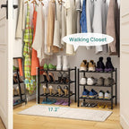 viewcare Small Shoe Rack for Entryway,3-Tier Black Bamboo Shoe Organizer for Hallway Closet, Free Standing Shoe Racks for Ind
