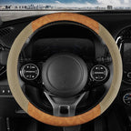 BDK BurlwoodLux Wood Grain and PU Leather Beige Steering Wheel Cover - Sport Grip for Car Auto SUV Trucks