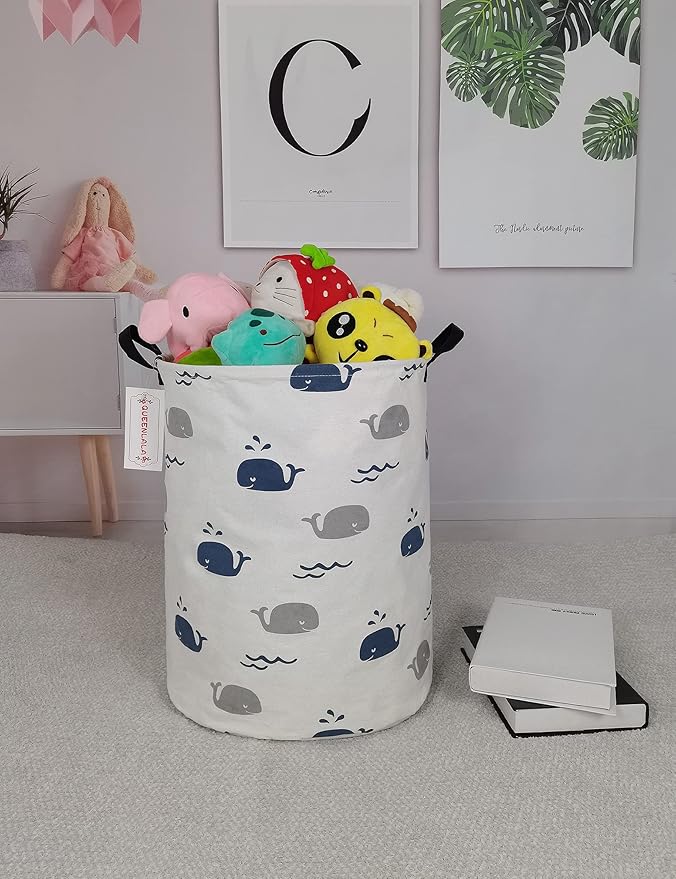 QUEENLALA Large Storage Basket,Laundry Hamper/Bathroom/Home Decor/Collapsible Round Storage Bin,Boys and Girls Hamper/Boxes/C