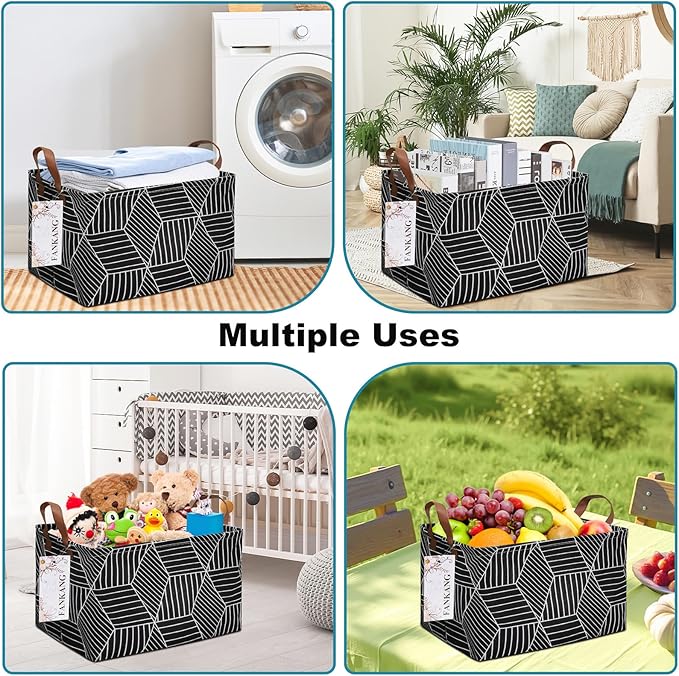 FANKANG Storage Basket,Nursery Hamper Canvas Laundry Basket Foldable with Waterproof PE Coating Storage, Office, Bedroom, Clo