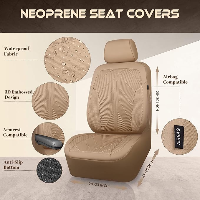 CAR PASS Waterproof Car seat Covers Full Sets Neoprene Wetsuit, All-Weather Non-Slip Durable, Universal Fit for SUV Sedans Tr