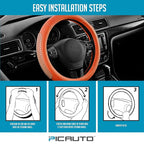 PIC AUTO Steering Wheel Cover, Glitter Gel Particles & Orange Luxury Leather Car Steering Cover, Universal Fit 14.5"-15.5" An