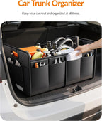 Homeve Trunk Organizer, Car Storage, Reinforced Handles, Collapsible Multi-Compartment, Foldable, Waterproof, Sturdy, 600D Oxford Polyester For Car, SUV, Mini-Van, Black, 2 Compart