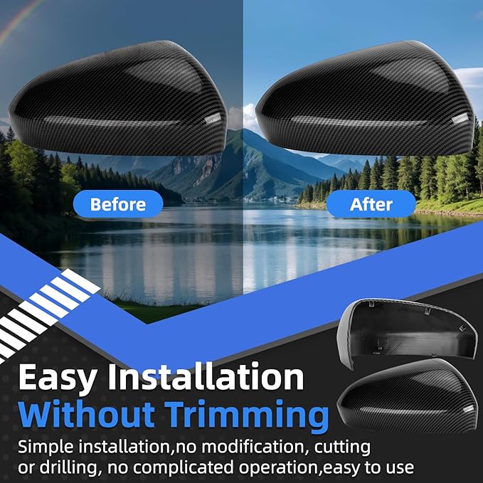 Passenger Side Mirror Cover Replacement for Ford Fusion 2013-2022 - Right Side Mirror Covers, Rear View Mirrors Cap Accessories Carbon Fibre, Without Lamp