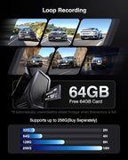 4K+2K Dash Cam Front and Rear, Dash Camera for Cars 2 Channel, 64GB Card Included, 5.8G/2.4G Dual WiFi, Built-in GPS, Night V