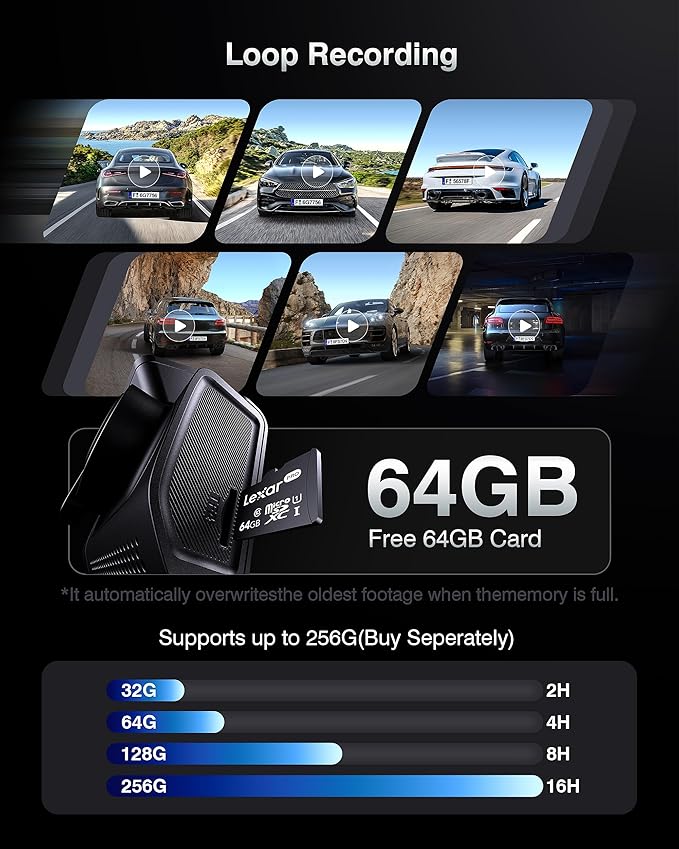 4K+2K Dash Cam Front and Rear, Dash Camera for Cars 2 Channel, 64GB Card Included, 5.8G/2.4G Dual WiFi, Built-in GPS, Night V