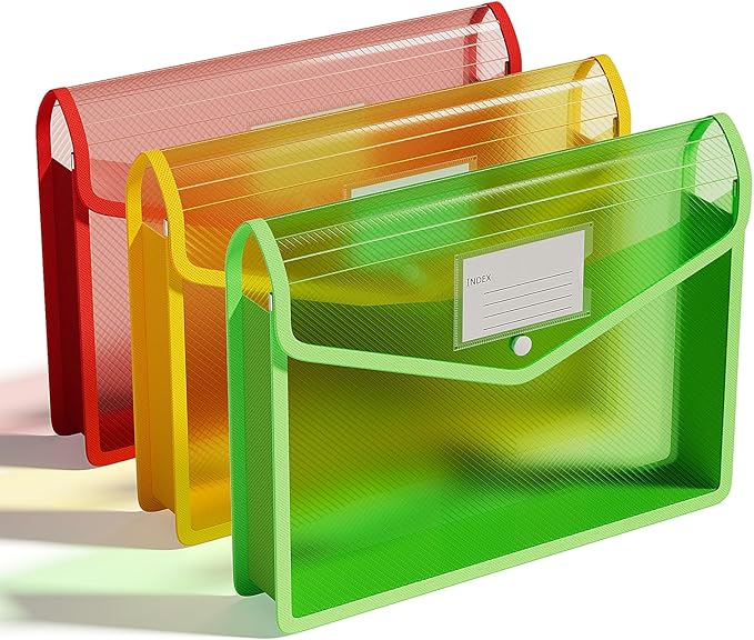 ThinkTex Plastic Expanding File Folders, Transparent Envelopes with Snap Closure, No Dividers, Large Capacity, Document Organ