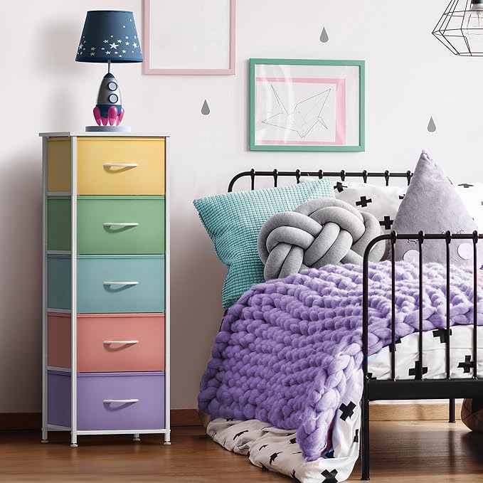 Sorbus Fabric Dresser for Kids Bedroom - Chest of 5 Drawers, Tall Storage Tower, Clothing Organizer, for Closet, for Playroom
