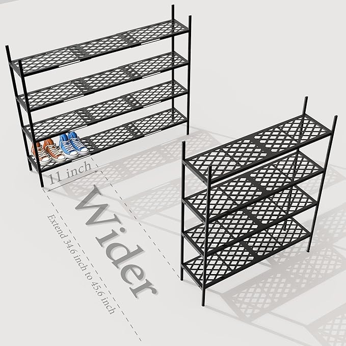 Shoe Rack, 4-Tier Long Shoe Rack, Stackable Shoe Storage Organizer Expandable Shoe Shelf Stand, Holds up to 25-30 Pairs of Sh