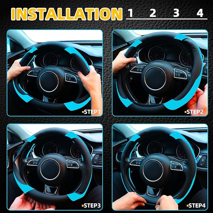 Xizopucy Blue Steering Wheel Cover Microfiber Leather Sporty Car Accessories for Men and Women,Breathable Non-Slip Universal 