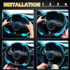 Xizopucy Blue Steering Wheel Cover Microfiber Leather Sporty Car Accessories for Men and Women,Breathable Non-Slip Universal 