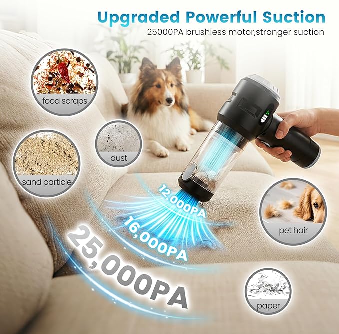 Wansimoo Handheld Car Vacuum Cleaner,25000PA Strong Cyclonic Suction Foldable Mini Vacuum Portable Cordless with Digital Disp