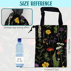 Car Garbage Bag Colorful Flowers and Green Fern Hanging Canvas Car Trash Bag Drawstring Car Back Seat Organizer for Car Back Front Seat Console with Adjustable Buckle