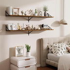 Deep Floating Shelves,55" Wx10 D Wood Wall Shelves Set of 2,Long Wood Floating Shelf with Metal Brackets,Floating Bookshelf f