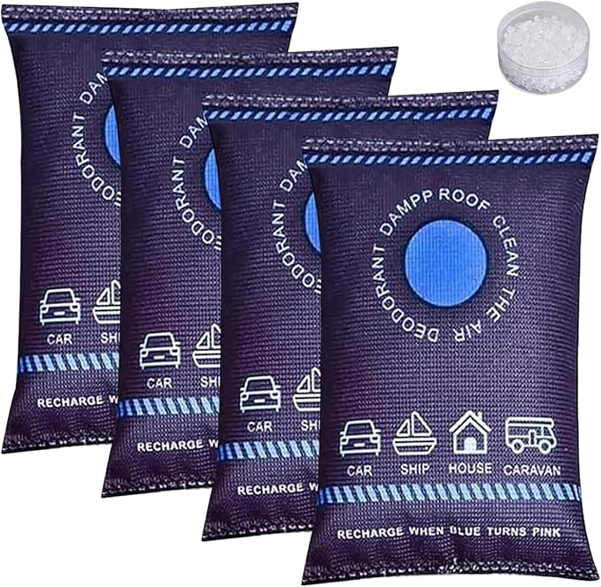 4 Pack Dehumidifier Bags, 200g Reusable Humidity Absorber Portable Anti Fog Car Dehumidifier for Vehicle, New Home, Wardrobe,