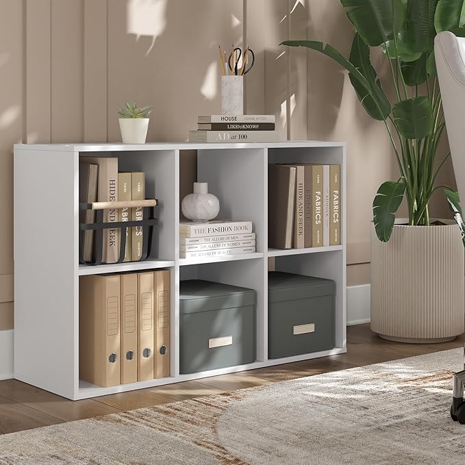 Signature Design by Ashley Onita Modern 3-Tier Floor Standing 6 Cube Organizer for Living Room, Wood, Works with 10.5 W x 10.