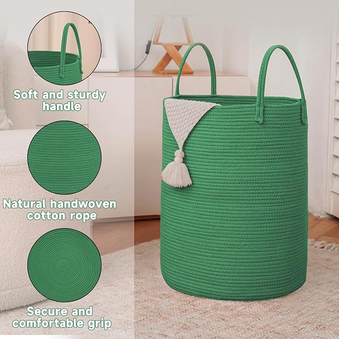 JMvicyroam Large Woven Laundry Basket Hamper,100L Cotton Rope Storage Bin for Blankets,Toys and Clothes,Decorative Tall Nurse